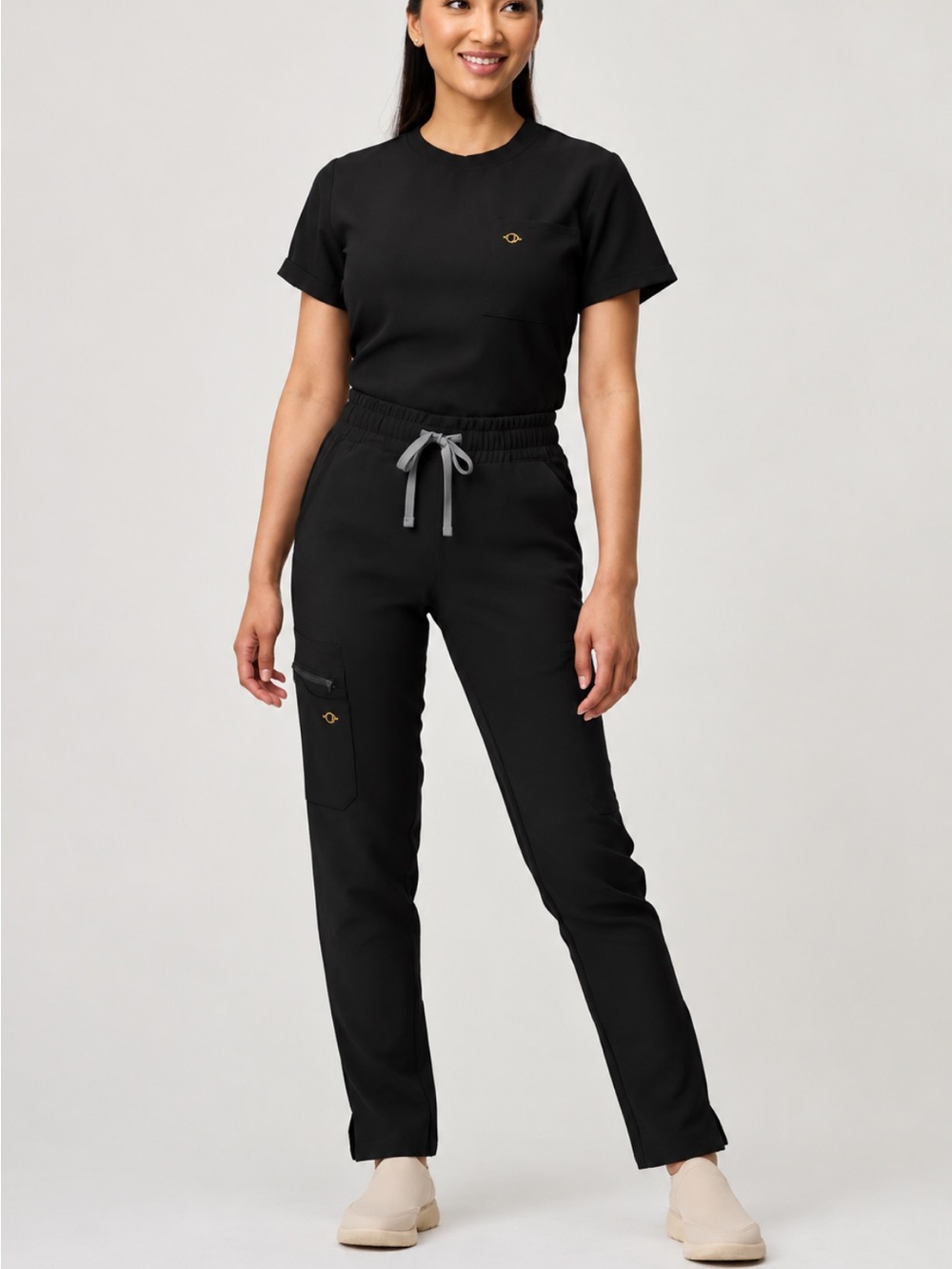 Women’s Black Elastic-Waist Straight Leg Joggers with Drawstring